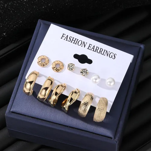 Shiny Pearl Circle Earrings Set (6 pairs)